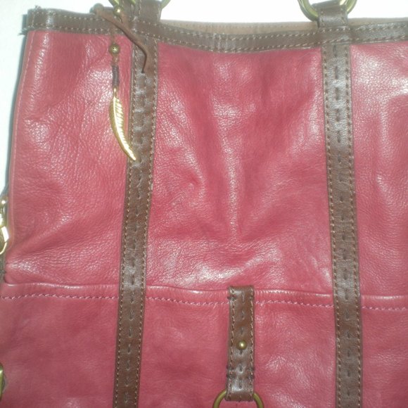 LUCKY Brand  Red  Leather  Fold Over  Bag Shoulder Bag Tote - Picture 6 of 9